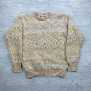 Vintage Claiborne Sweater Adult Large Yellow Pure Wool Hand Knit Chunky Pullover